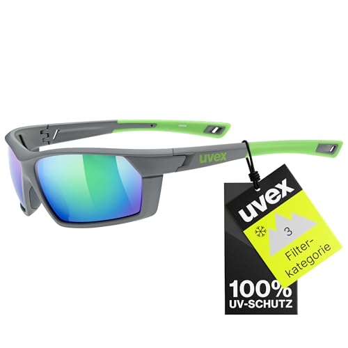 uvex sportstyle 225 - Sportbrille für Damen und Herren - starker Schutz vor Sonnenstrahlung - druckfreier Sitz & perfekter Halt - grey/green - one size