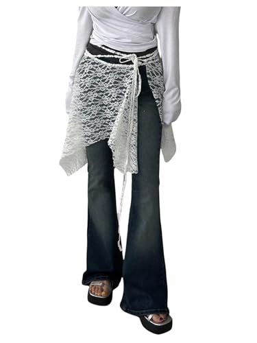 GORGLITTER Women's Floral Lace Sheer Wrap Skirt Criss Cross Tie Front Asymmetrical Skirts