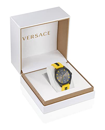 Versace V-Vertical Collection Luxury Mens Watch Timepieces with a Yellow Strap Featuring a IP Gunmetal Case and a Grey Dial4