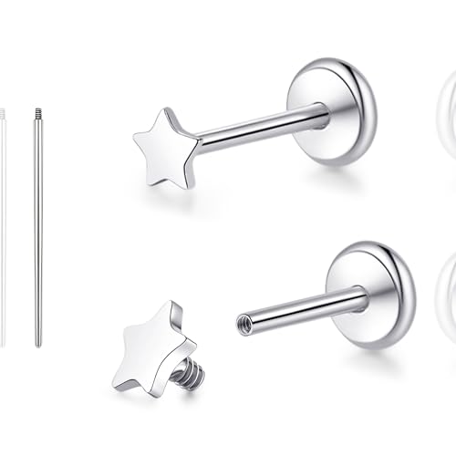 limerencia 18G Pure Titanium Body Piercing Jewelry, G23 Hypoallergenic Flat Back Internally Threaded Tragus Helix Cartilage Conch Medusa Lip Labret Piercing Stud Earrings for Women Men