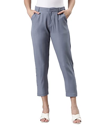 Image of GO COLORS Solid Formal Crepe Pants for Women | Mid Rise, Side Pocket