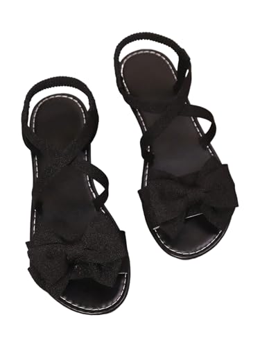 GORGLITTER Womens Bow Flat Sandals Dressy Beach Cute Strappy Ankle Strap Open Toe Summer Vacation Dress Shoes 2026 Black 8