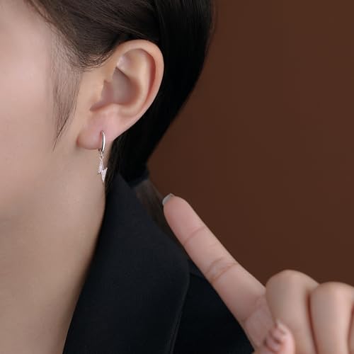 Reffeer Solid 925 Sterling Silver Lightning Bolt Drop Hoop Earrings for Women Teens CZ Lightning Bolt Hoop Earrings Huggie2
