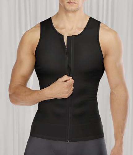 Wonderience Compression Shirts for Men Undershirts Slimming Body Shaper Waist Trainer Tank Top Vest with Zipper