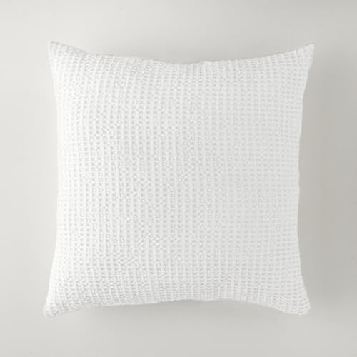 COTTON ARTean Funda de cojín Cuadrado Ayala Blanco Jacquard Waffle (Nido DE Abeja) Acabado Stone Wash algodón 100% Extra Suave 45x45 cm