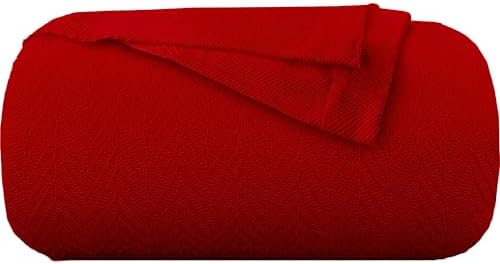 Kotton Culture King Size Throw Blanket for Couch 100% Cotton Breathable All Season Bed Blankets Lightweight Herringbone Pattern Soft Blanket for Home Sofa Traveling Camping 104X90 Inches (Blood Red)
