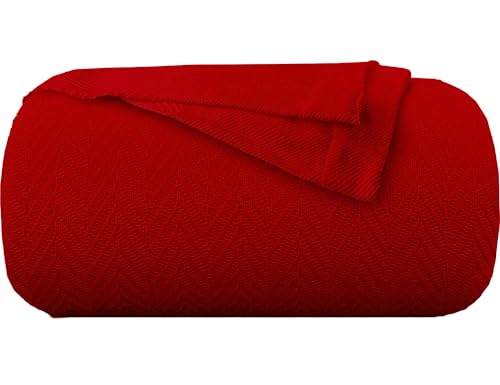 Kotton Culture King Size Throw Blanket For Couch 100% Cotton Breathable All Season Bed Blankets Lightweight Herringbone Pattern Soft Blanket For Home Sofa Traveling Camping 104X90 Inches (Blood Red) #TOP4