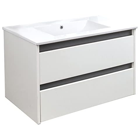 BadeDu BYK Badmöbel Set mit Waschbeckenunterschrank und Waschtisch - Unterschrank mit wechselbarer Blende in Weiß, Holz und Schwarz/Anthrazit Cover