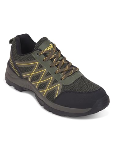 Leap7x MOUNTAIN2E Men Sports Lacing Running Shoes - Black & Olive Green | Comfortable and Durable - Suitable for Lace-Up Walking, Gym, Jogging and Out