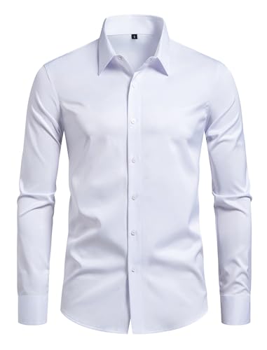 Men's Athletic Slim Fit Long Sleeve Button Down Shirts for Gym Business Casual Stretch Tops Breathable Solid Dress Shirts