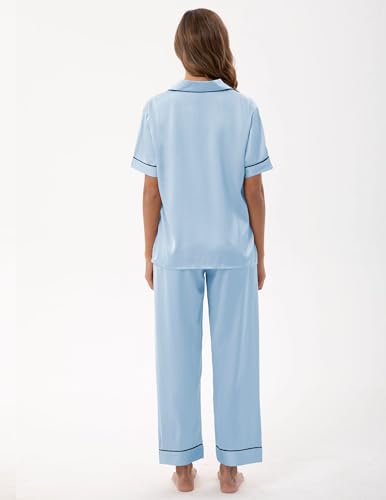 Image of UMBY Silk Satin Pajamas for Women Set 2 Piece button down Soft Silk Pjs Sets Cozy Silky Pajama Short Sleeve