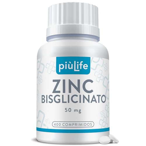 Zinc Bisglicinato PiùLife, 400 Comprimidos, Bisglicinato De Zinc 50mg Del Cual Zinco Puro 15mg, Suplemento Para Piel Cabello Y Uñas, Sistema Inmunologico, Antioxidante