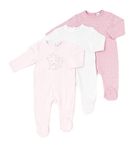 TEX - Pack 2 Pijamas para Bebé Niña y Niño, Pelele, con Pies, Cierre Automático, Estampado, Rosa Claro, 36 Meses