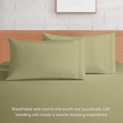 Elegant Comfort Luxury 1500 Premium Hotel Quality Microfiber 4-Piece Sheet Set - Soft, All Around Elastic 18-24 Inches Deep Fitted Sheet - Extra Deep Pocket Sheets, Queen, Sage/Green