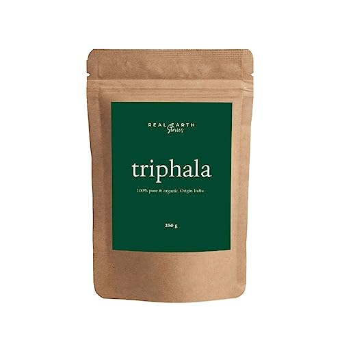 Real Earth   Triphala en polvo   100% puro y orgánico   Cosmética natural en polvo   Cuidado natural del cabello   Tratamiento natural para cabello   Plantas ayurvédicas   Vegano   250gr