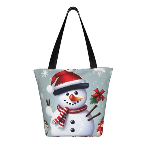 Christmas Happy Snowman Print Lightweight Shoulder Bag Summer Outings Tote Bags Travel Hiking Work Casual Use3