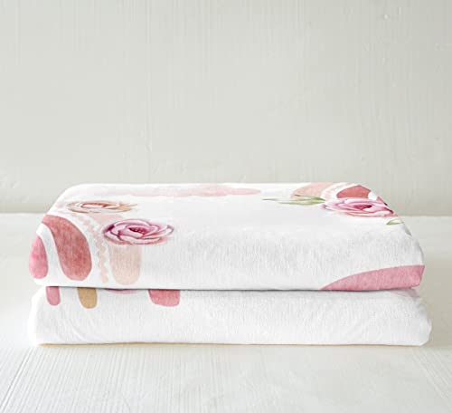 Rose Rainbow Sherpa Blanket Queen 90"X90" Romantic Watercolor Pastel Floral Clouds Throw Blanket For Girls Teen Women Pink Boho Flowers Couple Fleece Blanket Bohemian Rainbows Fuzzy Blanket #TOP2