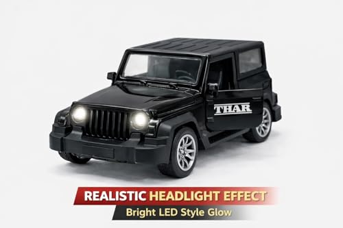 Image of Brand Conquer Defender 1:36 Diecast Model | Openable Doors, Bonnet & Boot for Kids and Collectors | Alloy Metal Car Toy | Perfect for Play & Display (Thar Black)