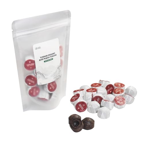 YUANSHENG Organic Mini Ripe Puerh Tuocha Grade AA, USDA Certified puerh Mini Tea Cakes, Aged Chinese Fermented tea Cake with Mellow and Smooth Flavor, Chinese puerh tea Cake Individually Wrapped, 5.6 Oz