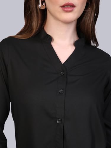 Image of Urbano Fashion Women's Modal Viscose Full Sleeve Regular Fit Casual Solid Shirt with Mandarin Collar