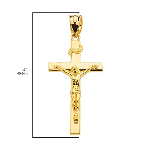 14K Yellow Gold Linear Cross Inri Crucifix Charm Pendant (1.18") #TOP3