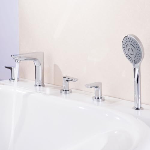 Robinet de Baignoire à 5 Trous Noir en Laiton avec Douchette - 2