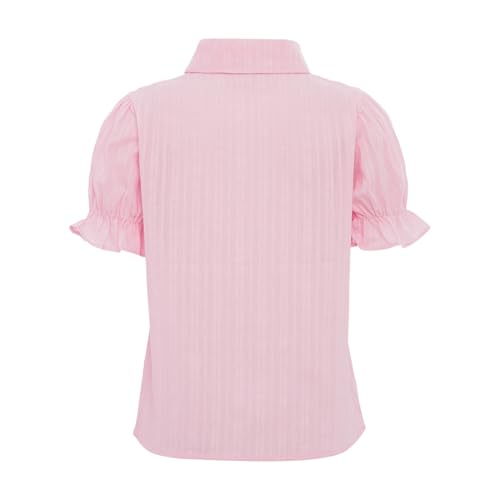 Teen Girl's Short Puff Sleeve White Blouse School Uniform Solid Color Blouse Basic Top3