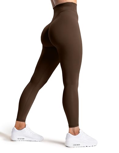 Olmlmt No Front Seam Workout Leggings 7/8 High Waisted Butter Soft Womens Yoga Pants(O810-Brown-L)