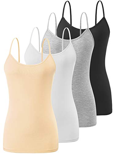 Image of Air Curvey 4 Pack Camisole Tops for Women Basic Undershirt Tanks Adjustable Spaghetti Straps Camis Seamless Soft Layering Top