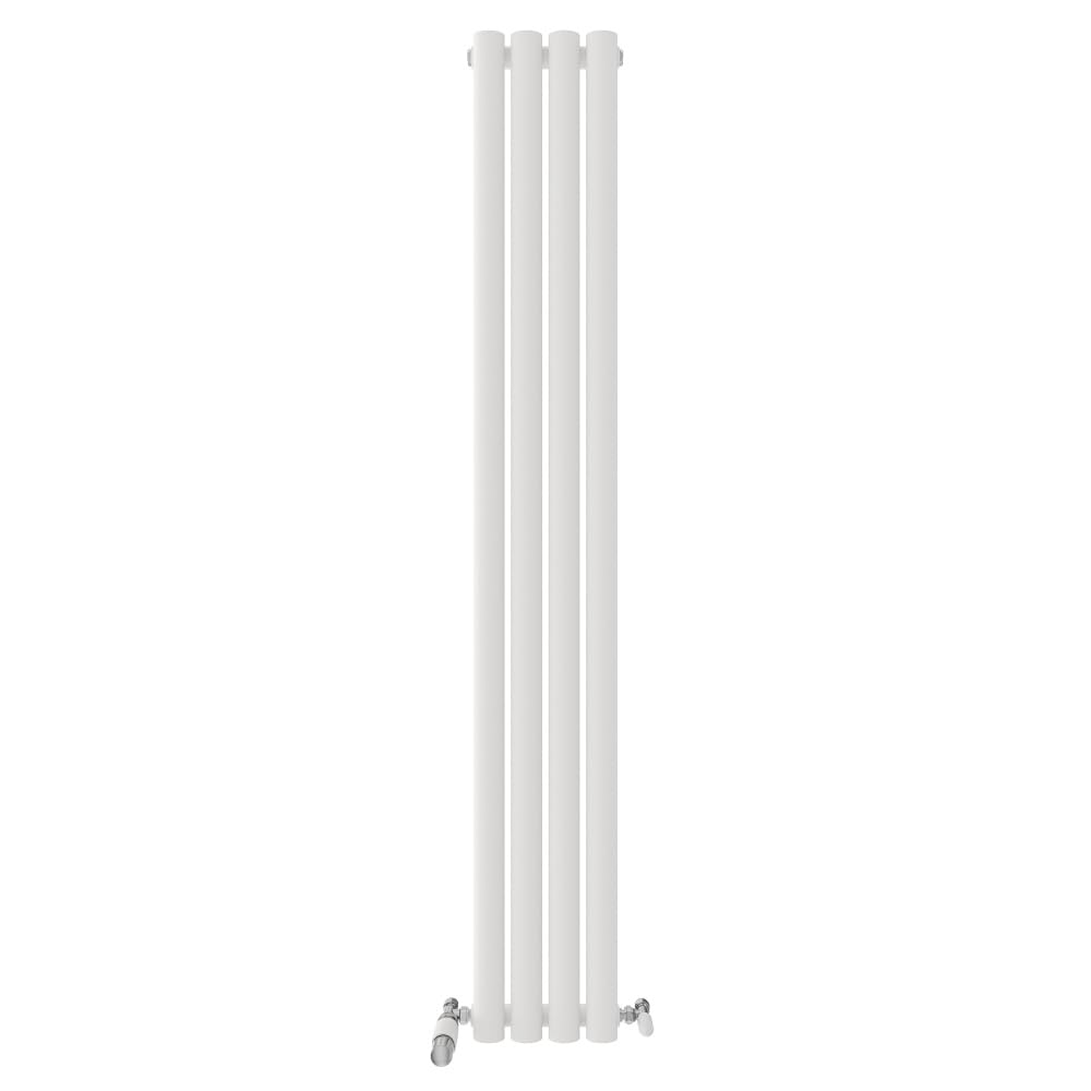 iBathUK Strata Wall-Mounted Vertical Single Oval Panel Radiator, 4 Column Steel High Thermal Output Hydronic Central Heating, Designer Modern Radiator in Matt White, 1600 × 236mm