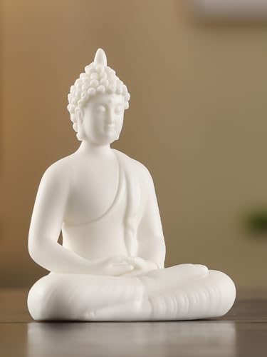 Estatua pequeña de Buda blanca de cerámica 4.3 pulg miniatura 3