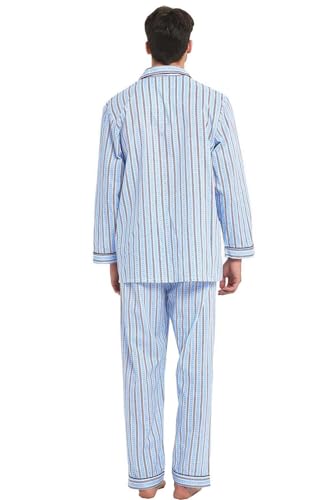 Image of GLOBAL Mens Pajamas Set, 100% Cotton Woven Drawstring Sleepwear Set with Top and Pants /Bottoms
