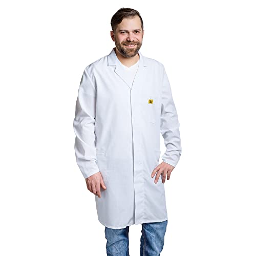 GALLUNoptimal FLORI ESD-Arbeitsmantel für Herren ¾ lang/ mit 3 Taschen/ zertifiziert/ sehr leichtes Gewebe 150gr/m²/ aufwendig verarbeitet/ schadstofffrei nach Oeko-Tex Standard 100 Größe: M weiß Cover