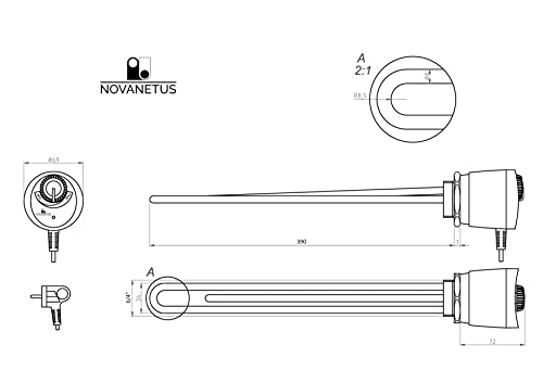 Novanetus GEBN 6/4 2kW 2000W 230V Heizstab Heizpatrone Heizelement für EDELSTAHL und emaillierte Wasserspeicher Boiler Warmwasserspeicher Wasserheizung Heizungsspeicher mit Thermostat