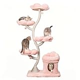 Cat Tree Tower with Cat Bed & Cat Condo, 4-Layer Flower Cat Tree with Scratching Post, Removable and Washable Covers (Pink)