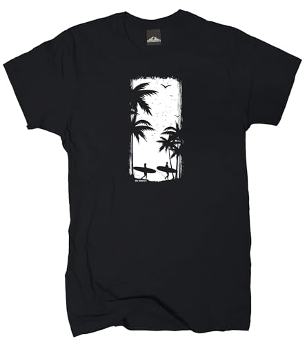 Wolkenbruch T-Shirt Palmen Surfer Strand Shirt Wellenreiten (Schwarz, L)