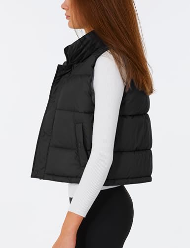 Womens Puffer Vest Stand Collar Zip Up Cropped Vests Fall Sleeveless Quilted Vests Winter Outerwear Trendy 20252
