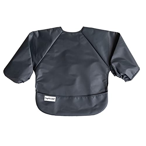 Image of Tiny Twinkle Mess Proof Baby Bib, Cute Full Sleeve Bib Outfit, Waterproof Bibs for Toddlers, Machine Washable, Tug Closure, Smock Eating, Long (Charcoal, Small 6-24 Months), 3.0 ounces