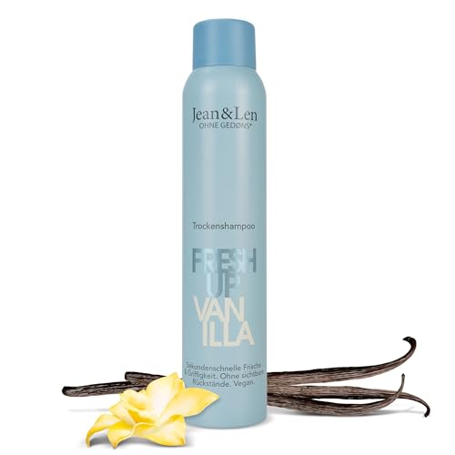Jean & Len Champú seco Fresh Up Vainilla, fácil de cepillar, da al cabello un agarre extra, con efecto de frescor y fragancia de vainilla y almendra, sin parabenos ni siliconas, vegano, 200 ml