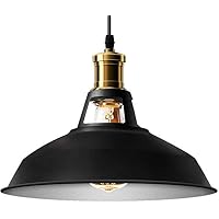 Lampada A Sospensione Vintage Industriale 35 Cm In Metallo Bianco Con Portalampada Dorato - Cavo Regolabile 1,2 M, Attacco E27, Per Cucina E Soggiorno