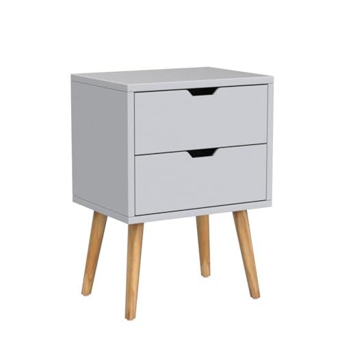 Image of Device Bas with BROWN ART SHOPPEE 2-Drawer End Side Table With Drawer&Solid Wood Legs,Bedside Table For Bedrooms,Mid-Century Modern Drawer Storage Cabinet For Bedroom&Living Room Furniture(White)