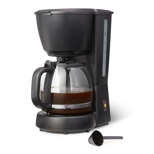 Amazon Basics - Cafetera con filtro, jarra de vidrio de 1,25 litros/10 tazas, 29 minutos de mantenimiento del calor, 1000 W, color negro, enchufe de la UE