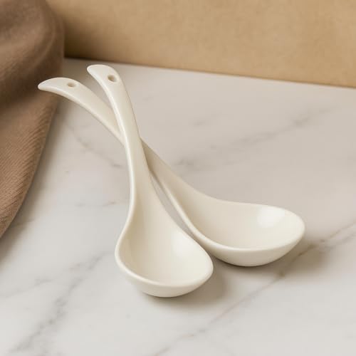 Image of Serving Spoon Ceramic Serving Spoon Set of 2 Long Handled Spoon, Ceramic Tableware Set of 2 Piece