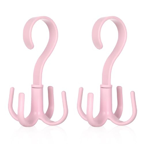 2PCS Rotating Handbag Hanger, 360 Degree Rotating Closet Organizers with 4 Claws, Scarf Tie Rack Hooks for Belts 4 Colors, Multifunctional Closet Handbag Hook Scarf Hanging Rack for Bedroom(Pink)