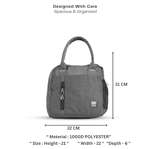 Image of Fluxy Lunch Bag for Men & Women | 7.4L Lunch Tote for Office, School & Travel | Durable 1000D Polyester Lunch Carrier with Zipper & Multiple Pockets | Reusable Tiffin Bag (Grey, 22 cm)