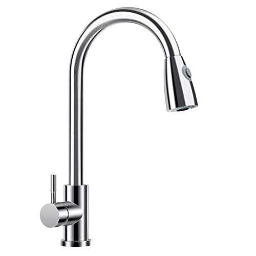 DEWEL Grifo Cocina Extraíble con Ducha, Grifo de Fregadero con 2 Modes de Rociador, Mezclador de Cocina 360°Giratorio, Agua Fría y Caliente, de Acero Inoxidable Cover