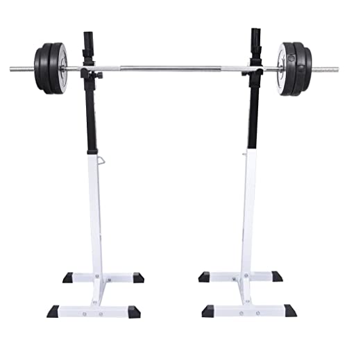 vidaXL Squat Barbell Rack Set - Adjustable and Durable, Steel Exercise Equipment with Non-Slip Legs for Home Gym - Black/White