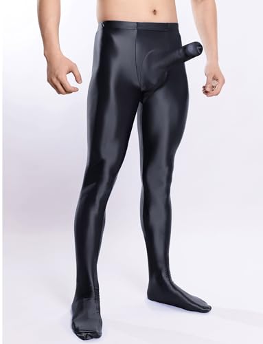 FEOYA Men’s Glossy Footed Tights Stockings Seamless Pantyhose Oil Shiny Underwear Leggings Stretchy Lingerie Pants3