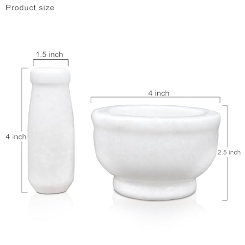 Image of B.R. & Sons 4 Inch White Marble Mortar and Pestle Set | Stylish Imam Dasta, Ohkli Musal for Spices & Herbs - Available in Various Shapes & Colors (WHITE POLISHED 4 INCH)