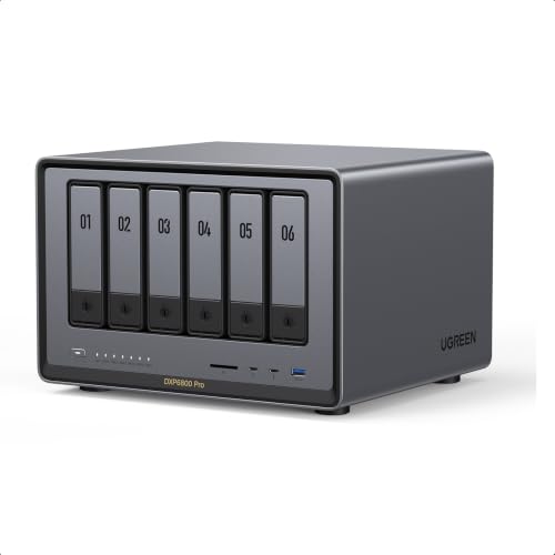 UGREEN NASync DXP6800 Pro, Desktop-NAS mit 6 Einschüben, Intel i5 1235u 10-Kern-Prozessor, 8GB DDR5, eingebaute 128GB SSD, 2 x 10 GbE, 2 x M.2 NVMe-Steckplätze, HDMI 8K, 2 x TBT4 (ohne Festplatte)